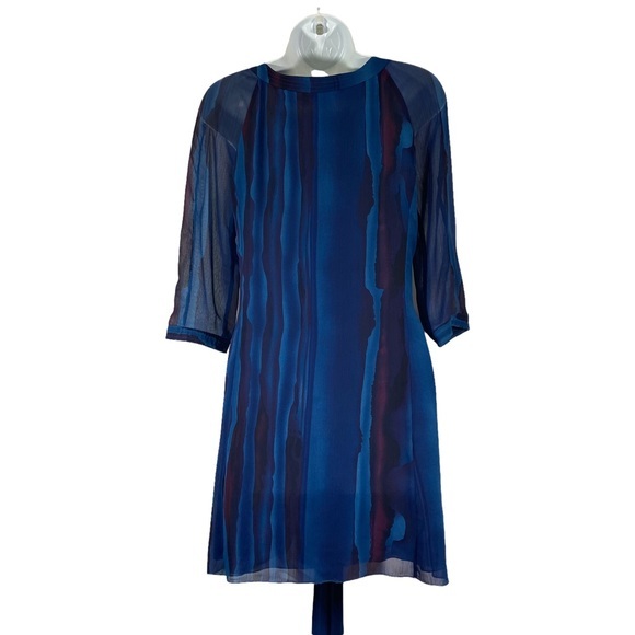 Armani Exchange Dress Blue Purple Abstract Print Tie Waist Half Sleeve Buttoned - Picture 4 of 9